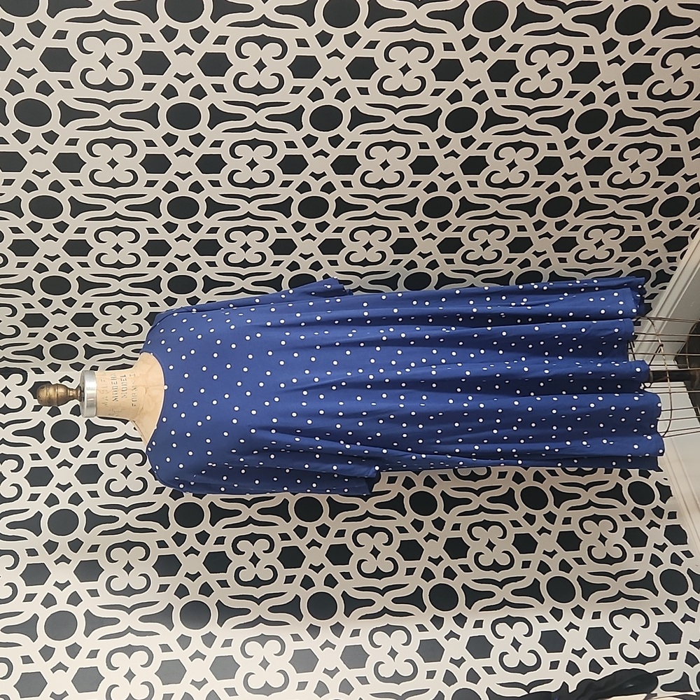 Old Navy Blue Dots Long Sleeve Jersey Knit Swing Dress Sz XL